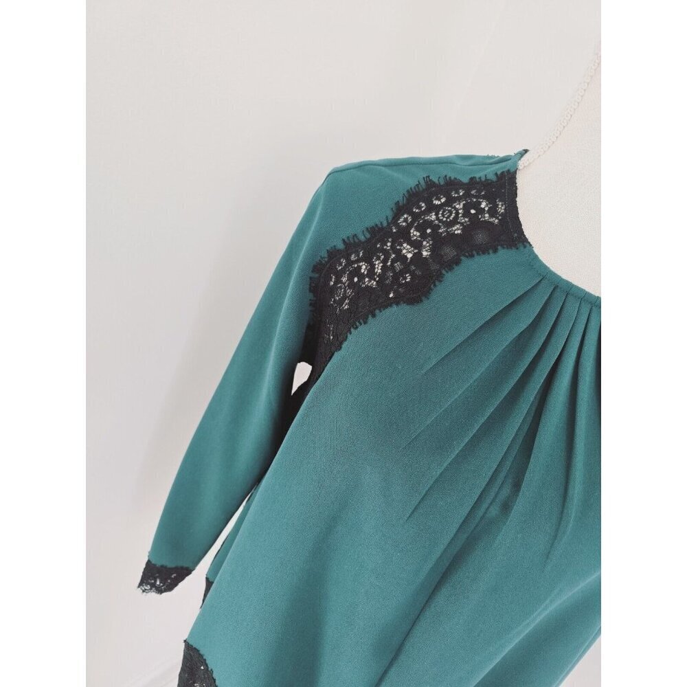 Tuckernuck Juniper Vail Blouse Emerald Green Black Lace Formal Top Shirt XS - Picture 3 of 14
